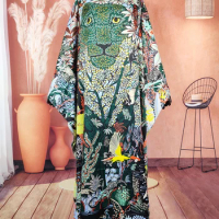 Saudi Arabic 2022 Fashion Blogger Bohemian Twill Silk Loose Summer Kaftan Maxi Dress Oversize African Printed Muslim Abaya