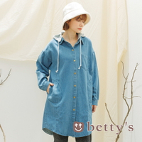 betty’s貝蒂思　率性風格牛仔連帽長板外套(淺藍)