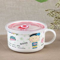 #N_A - 陶瓷湯碗飯碗帶蓋帶手柄可微波爐專用保鮮碗速食麵碗便當盒泡面碗