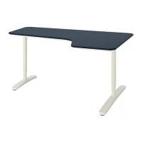 BEKANT 轉角書桌/工作桌 右側, 油氈 藍色/白色, 160 x 110 公分