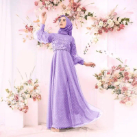 Maxi Gamis Wanita Muslim Modis Dan Elegan Bahan Brukat-Selina Terbaru