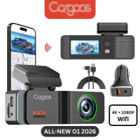 [Baru] Cargoos O1 2026 4K / Kamera Ganda 4K+1080P Kamera Mobil Wifi Dashcam Kompak GPS Wifi G-Sensor