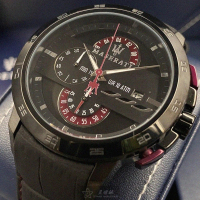 【MASERATI 瑪莎拉蒂】MASERATI手錶型號R8871619003(黑色錶面黑錶殼深黑色真皮皮革錶帶款)