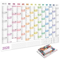 OfficeTik39 Boleh guna semula 12 Bulan Kalendar Dinding 2026 Pemasangan Dinding dengan Pelekat Label