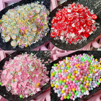 Kawaii Polymer Clay Peach Strawberry Beads Sprinkles Mix For Slime Supplies Cute DIY Filler Decor For Fluffy Cloud Clear Slime