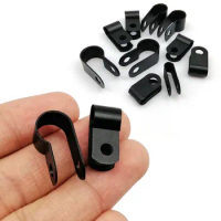 25pc ID 3 5 6 8 10mm 1/8 1/4 3/8 inch Black Nylon UV Resistant Wire Electrical Hose Loop Fixer Holder U R Shape Cable Clamp Clip