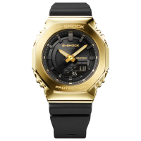 【CASIO 卡西歐】G-SHOCK 極簡奢華 金屬色雙顯電子錶-黑X金 畢業禮物(GM-S2100GB-1A)