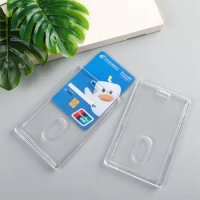 5Pcs Business Card Holder Clear Acrylic ID Card Holders Heavy Duty Plastic Card Protector Cover Transparent Anti Dust Badge