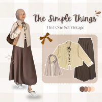 One Set Outfit Kopi Kekinian (Blouse Vintage + Rok Payung + Pashmina) OOTD Kece - RF259 N