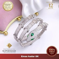 Gelang Emas 17K Ular Lilit Putih Mata Hijau - Supermase