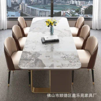 Light luxury light rock plate dining table and chair combination 2 meters modern simple big plate table 8 people 10 marble recta