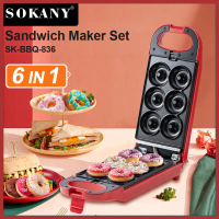 Máy làm bánh 6in1 SOKANY khuôn donut, bánh quế, bánh trứng, bánh tròn sokany 836