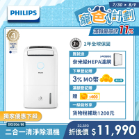 【Philips 飛利浦】13公升★一級能效清淨除溼機(DE5206/88雲朵白)