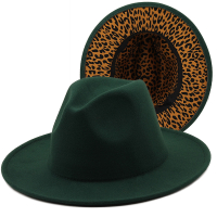 Simple Wide Brim Leopard Red Bottom Fedora Ladies Wool Felt Hat Women's Party Trilby Jazz Church Hats Patchwork Panama Cap.