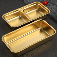 韓式304不銹鋼調料碟味碟金色雙格醬料碟小吃盤盒子烤肉店餐具