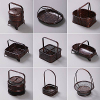 送飯提籃多層竹編制籃子手提復古大漆雙層食盒送餐盒茶道具收納筐