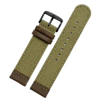 PCAVO 20mm Genuine Leather Army green Nylon Sport Strap Canvas Quick release Men Bracelet Watch Band For TIMEX