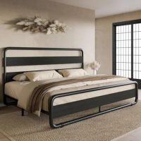 Metal Bed Frame with Wooden Headboard and Footboard, Heavy Duty Platform Bed Frame with 10" Under-Bed Storage