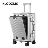 KLQDZMS Laptop Suitcase Front Opening Boarding Case Aluminum Frame Trolley Case 20"24 Inch USB Charging Travel Bag Luggage