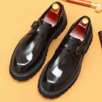 Classic Designer Monk Strap Dress Shoes For Men Genuine Cow Leather Single Buckles Round Head Oxford Business Mens Shoes