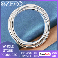 ALIZERO 925 Sterling Silver Three Circle Cuff Bangle Bracelet For Women Man Wedding Engagement Party Jewelry Fashion Accessories