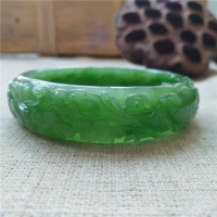Natural green jade bangle handcarved lotus jadeite jasper bangle bracelets women jade bangles jadeite jade jewelry bangle