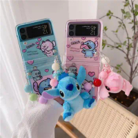 Disney Stitch Angel Plush Cartoon Couple Case for Samsung Z Flip 3 4 Zflip Flip3 5G Zflip4 Zflip3 Soft Silicone Phone Cover