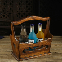 東南亞創意時尚鏤空木雕水果盤簍復古做舊泰國實木啤酒花提籃果籃
