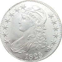 1825 United States 50 Cents ½ Dollar Liberty Eagle Capped Bust Half Dollar Cupronickel Plated Silver White Copy Coin