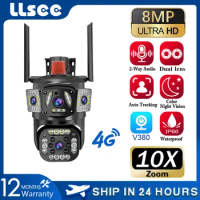 LLSEE, CCTV dual lens camera, V380 Pro IP security camera, CCTV 360 4GSIM HD 1080P outdoor waterproof, two-way audio, 360
