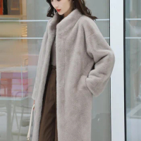Fake fur fur coat for women's winter 2023 new fur integrated mid length mink fur coat faux