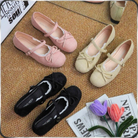 ☆Giày Búp Bê Nữ Da Lộn Viền Ren Phối Nơ Xinh Style Vintage (VM-MJ03)♭COD VN