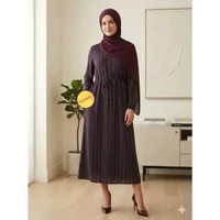 Gamis wanita rayon nyaman lembut lengan panjang motif garis vertikal busui friendly -Rima Dress by S