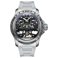 【BONEST GATTI】布加迪 銀x白 偏心顯示設計面盤 白氟橡膠錶帶 機械錶 45mm 情人節(BG5101-A1)