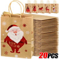 Wholesale Christmas Kraft Paper Gift Bags Santa Claus Candy Cookie Treat Box Packaging Bag 2024 Xmas Party Home Decor Supplies