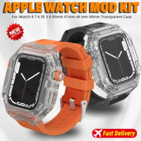 Transparent Case Modification kit For Apple Watch 8 7 45MM Rubber band For iWatch Series 6 SE 5 44MM 41MM 40MM Sport Bracelet