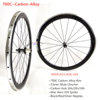 FIC 50mm deep clincher road bike wheel 23mm wide carbon alloy surface brake 700c Powerway R36 hub blade spoke chinese wheelset