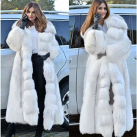 Faux Fur Women's Coat Hooded New Fur Coat Fox Fur Collar White Patchwork for Women