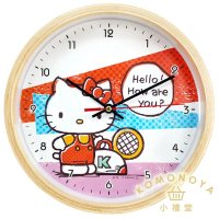 【小禮堂】Hello Kitty 木框圓形壁掛鐘《紅藍.網球》時鐘