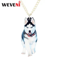 WEVENI Acrylic Trendy Siberian Husky Dog Necklace Pendant Chain Choker Anime Animal Jewelry For Women Girl Hot Wholesale Gift
