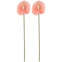 2Pcs Artificial Anthurium Flowers RealContactBouquet for Home Decor Bridal Wedding Floral Arrangement Pink
