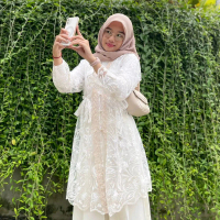 Tunik Tile Bordir Kombinasi Brukat Muslim Panjang Polos Samping Wanita Formal Dress Putih Kondangan 