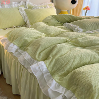 ins新韓版小泡芙雙層花邊四件套水洗棉公主床單床裙床罩