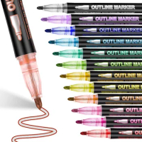 Double Line Contour Pen for Children,Color Dream Metal,Hand Account Fluorescent Pen,greeting Card,Children's Graffiti,Color Suit