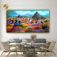 Lukisan Dinding Abstrak Modern Estetik Kanvas Pasar Bunga Hiasan Dinding Paint By Number Dekoratif A