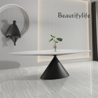 Italian Minimalist Oval Table Luxury Stone High-End Stone Plate Dining Table Marble Luxury Table