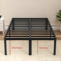 1 Set Queen Size (Black) Bed Frame 18 Inches Metal Platform Bed Frame Heavy Duty Steel Slats Support No Box Spring Needed Noise-