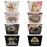 Lovely Cartoon Sloth Print Cute Animal Travel Toiletry Bag Portable Women Cosmetic Bag Gift Casual Makeup Organizer Pencil Cases