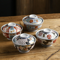 日式新款復古陶瓷米飯碗蓋碗蒸蛋碗燉湯碗補品燉盅點心碗防燙面碗
