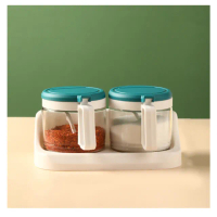 【廚房小物】茶花玻璃兩格調味料盒組(廚房 廚具 調料瓶 香料罐 調味罐 調味料瓶 香料盒)
